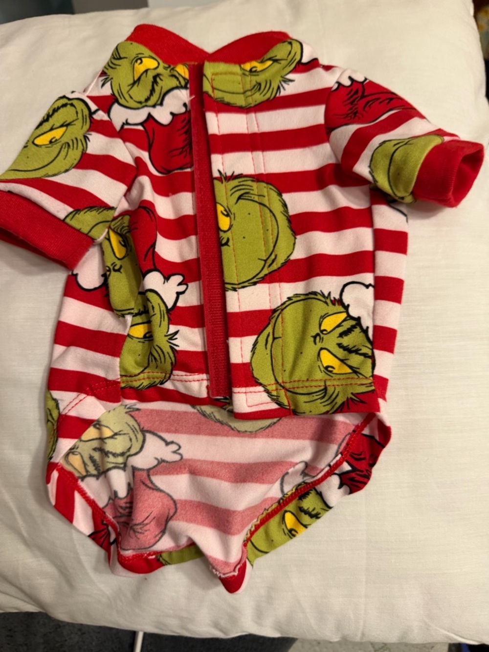 Grinch-Print Red & White Stripe Dog onesie